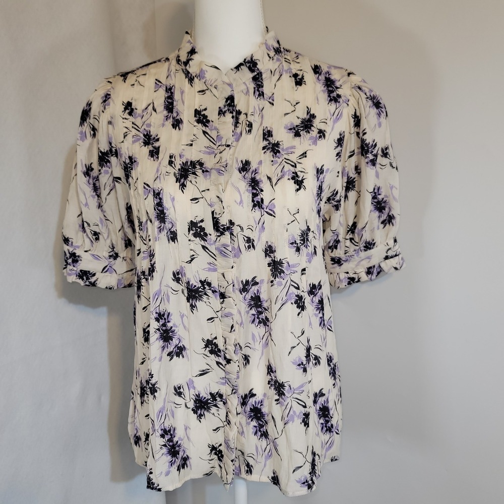 Bishop +‎ Young Nadira Blouse S Iris Floral Puff Sleeve Ruffle Pintuck Top